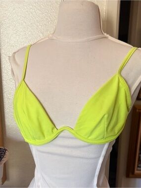 Neon Lime Green Bikini Top raver glows in black light festival Coachella